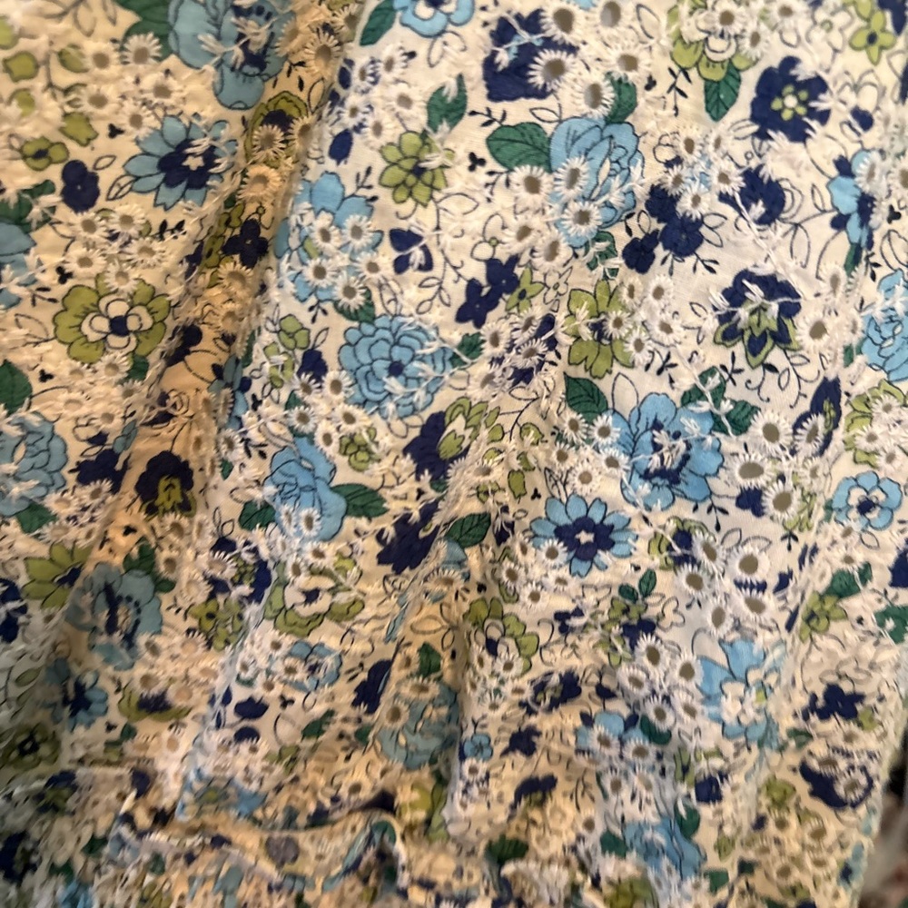 ARULA One-Shoulder Eyelet Dress with Blue & Green Floral Print